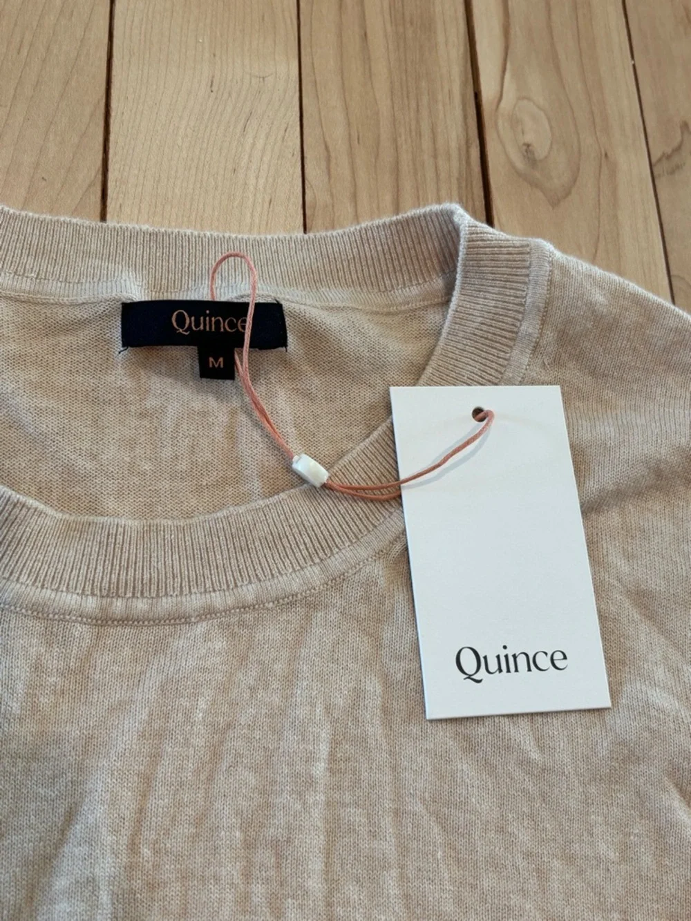 Quince Lightweight Cotton Cashmere Crew Sweater Heather Oatmeal Medium - Picture 5 of 8